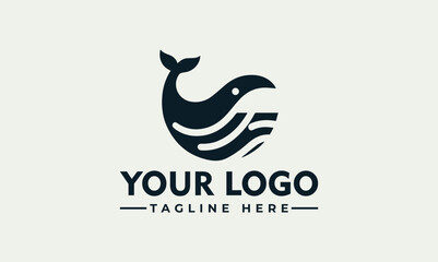 Fototapeta premium Creative minimalist whale logo design template with modern abstract marine animal vector art for business branding