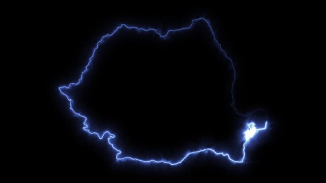 Glowing ROMANIA Neon Map Motion Graphics isolated on Dark Background