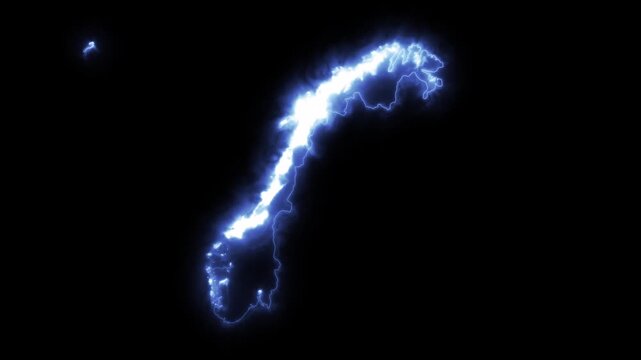 Glowing NORWAY Neon Map Motion Graphics isolated on Dark Background