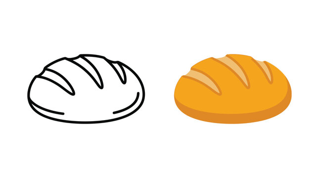 Loaf Of Bread Illustration Line Art And Colored Version