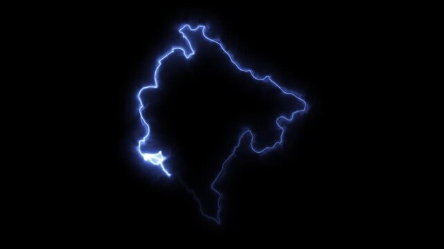 Glowing MONTENEGRO Neon Map Motion Graphics isolated on Dark Background