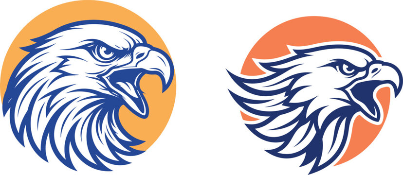 Eagle head mascot logo set with orange circle for sports and teams