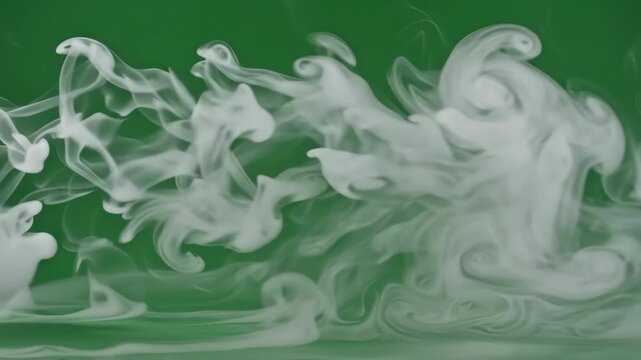 Smoke Abstract on Green: Swirling plumes of white smoke create an ethereal, abstract pattern against a vibrant green background, evoking a sense of mystery and movement.