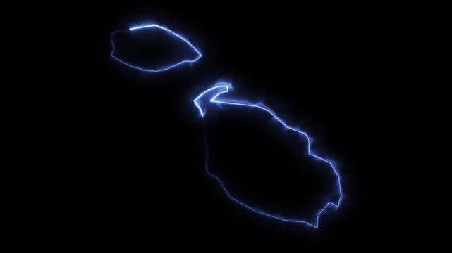 Glowing MALTA Neon Map Motion Graphics isolated on Dark Background