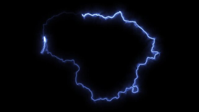 Glowing LITHUANIA Neon Map Motion Graphics isolated on Dark Background