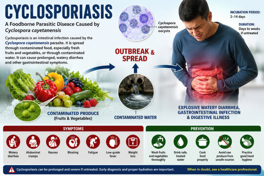 Cyclosporiasis Foodborne Infection Symptoms and Prevention Infographic