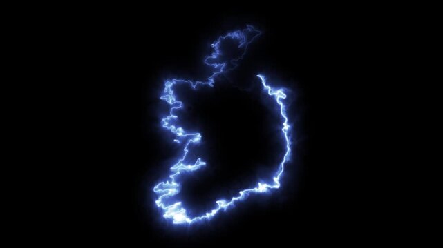 Glowing IRELAND Neon Map Motion Graphics isolated on Dark Background