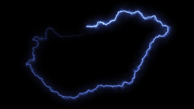 Glowing HUNGARY Neon Map Motion Graphics isolated on Dark Background
