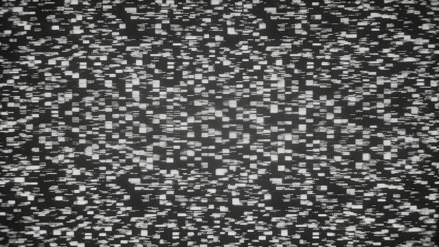 static noise pattern, resembling a television screen with no signal. It consists of a random distribution of black, white, and gray pixels, creating a speckled texture across the entire frame. The lay