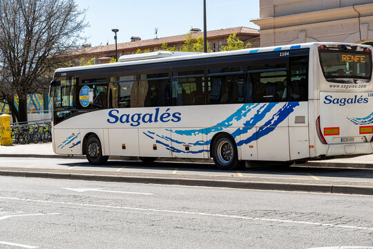 Barcelona, Spain-June 23, 2026. Sagales Coach Bus Near Vic Bus Station, Catalonia, Spain