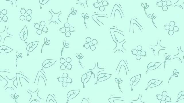 Leaves and organic shapes illustrate a soft mint green background pattern that is perfect for professional branding or creative projects that require elegant copy space for text.