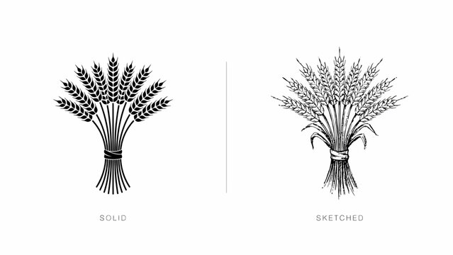 Sheaves Of Wheat Illustration A Side By Side Comparison Of Solid And Sketched Styles On White sheaf grain cereal harvest