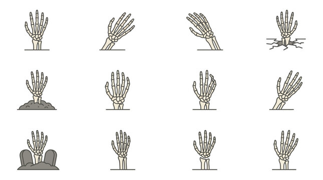 Set of skeleton hand and zombie arm icons.