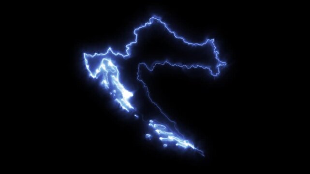 Glowing CROATIA Neon Map Motion Graphics isolated on Dark Background