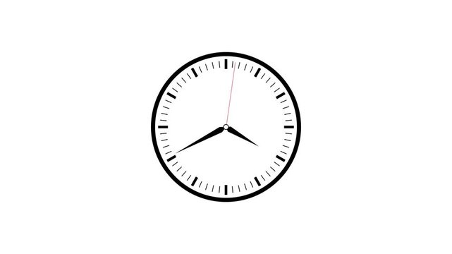 Black clock icon with moving arrows in 12 hour loop. Stopwatch animation. Alpha channel