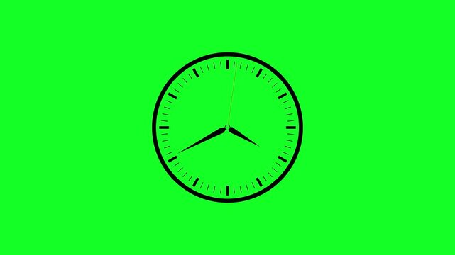 Black clock icon with moving arrows in 12 hour loop. Stopwatch animation. Alpha channel
