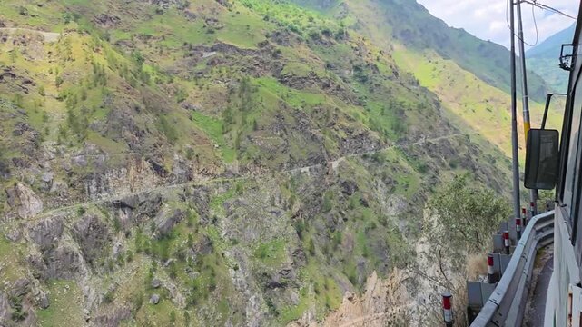 Perilous road along Kinnaur Valley cliffs
