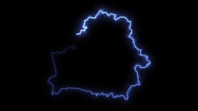 Glowing BELARUS Neon Map Motion Graphics isolated on Dark Background