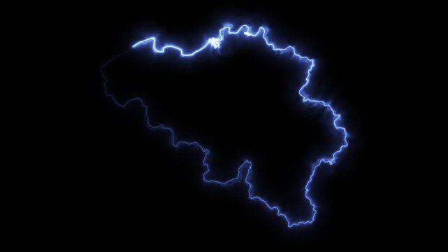 Glowing BELGIUM Neon Map Motion Graphics isolated on Dark Background