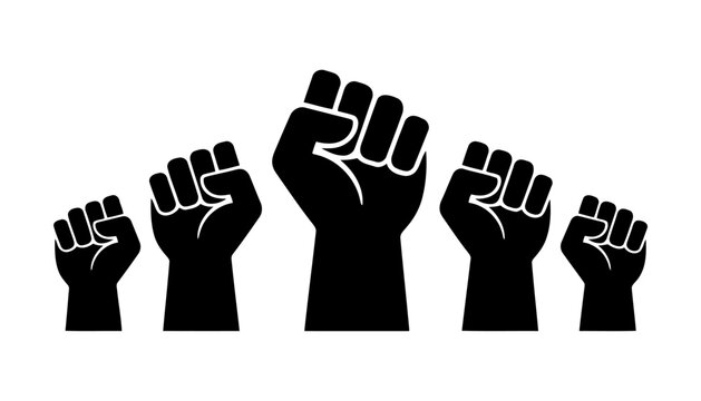 Black raised fists silhouette representing protest and empowerment with silhouette resistance empowerment activism movement strength