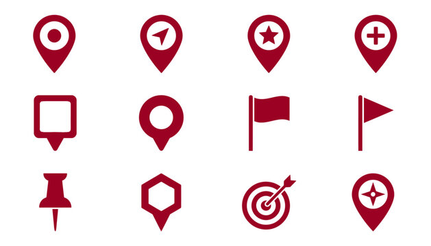 Set of red map pins navigation pointers and location markers with location navigation destination position collection business