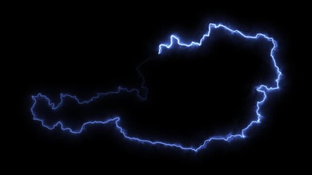 Glowing AUSTRIA Neon Map Motion Graphics isolated on Dark Background
