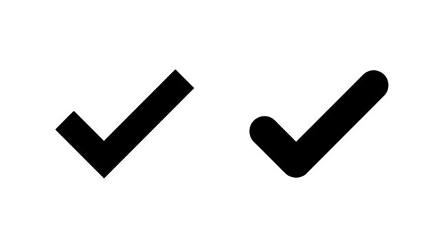 Black check mark icons set, symbol of approval, correct choice, and validation design elements