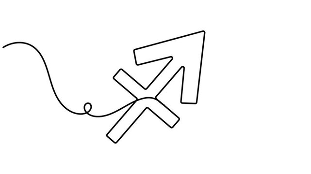 Sagittarius symbol animation archer arrow zodiac astrology sign continuous one line drawing minimalist single social media reels and horoscope video intros motion graphic moving on white background