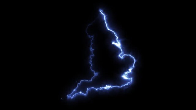 Glowing England Neon Map Motion Graphics isolated on Dark Background
