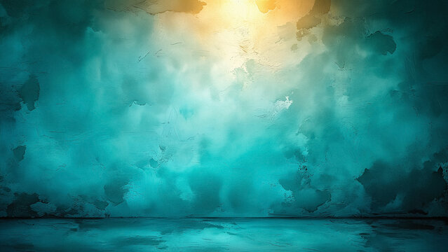 Abstract Teal and Gold Gradient Background with Grunge Painted Texture for Professional Graphic Design Projects, Moody Atmospheric Wallpaper with Soft Light and Artistic Brushwork Details