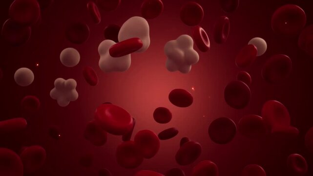Floating Red Blood Cells And White Blood Cells In Human Circulatory System With Glowing Background Video clip