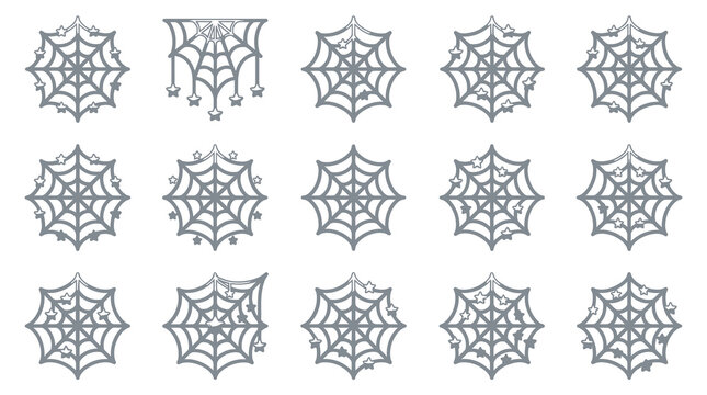 Collection of grey cobweb and spiderweb vector icons.
