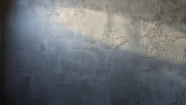 Abstract Gray Concrete Wall Texture with Geometric Patchwork Patterns and Soft Light Gradient for Minimalist Interior Design Background and Modern Wallpaper Backdrop