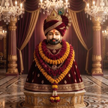 Khatu Shyam Ji Idol &ndash; Royal Maroon Darbar Portrait
