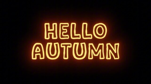 Cozy Orange Neon Sign 'HELLO AUTUMN' with Continuous Loop on Transparent Alpha, Great for Fall Seasonal Shopping Promos