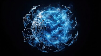 Fototapeta premium Abstract futuristic blue orb with crystalline structures and glowing energy