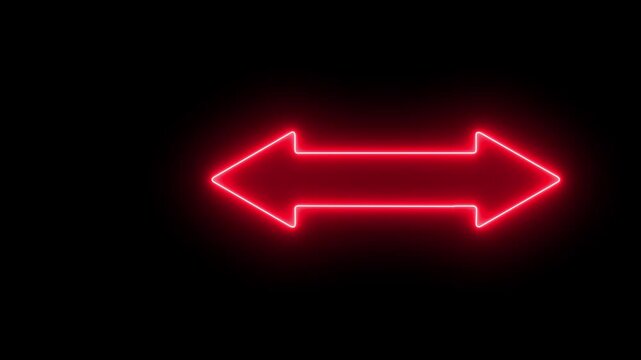 Modern neon-style looping animation of glowing arrows moving horizontally left and right,arrow icon animation business graph, signal moving road side sign symbol on black background.4k video animation