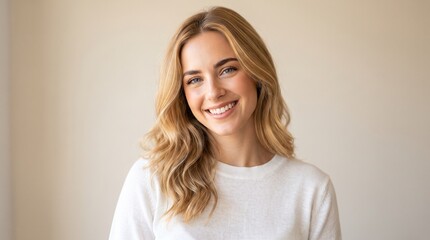 Obraz premium Smiling woman with straight blonde hair