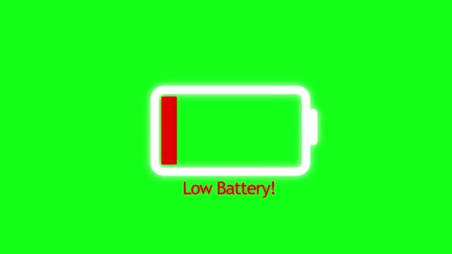 Animation featuring a low battery text icon against, ideal for digital and tech-themed projects. on a black background 4k animation video