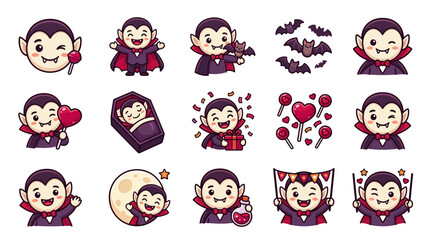 Fototapeta premium Set of cute cartoon vampire characters and bats.