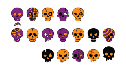 Obraz premium A collection of colorful skull icons for a creative halloween vector design set with spooky decorative elements