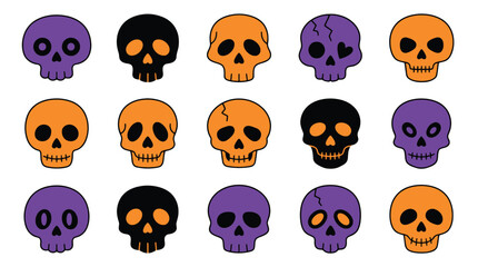 Obraz premium Set of colorful cartoon skulls for halloween vector design elements isolated on a white background for festive decoration