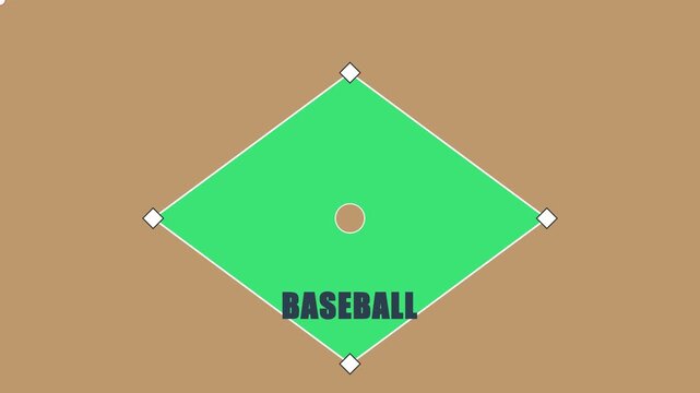 Baseball field diagram animation with text overlay for sports analysis and training presentations 4k