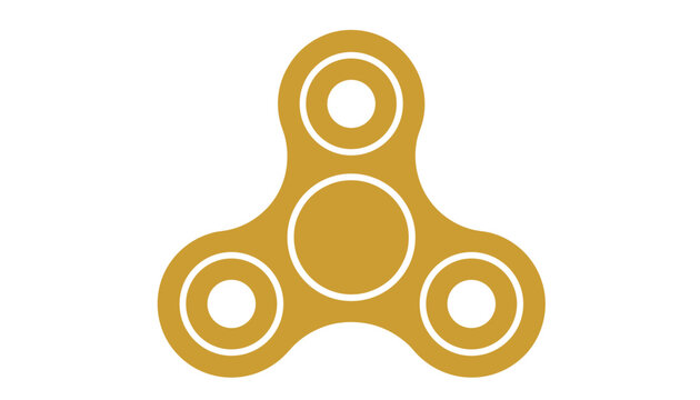 Minimalist golden color silhouette of a three-arm fidget spinner toy icon isolated on a clean white background.