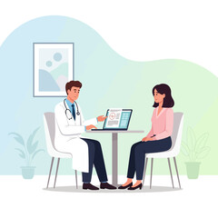 Obraz premium Doctor Explaining Medical Information On Laptop To Patient