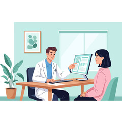 Fototapeta premium Doctor Discussing Medical Results With Patient On Computer Screen