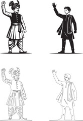 Obraz premium Indian men in traditional clothing waving. Ethnic male characters in ethnic attire.