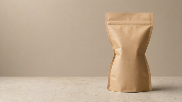 Blank brown kraft paper stand up pouch mockup representing economic inflation and rising commodity costs with packaging inflation commodity sustainable business marketing container financial