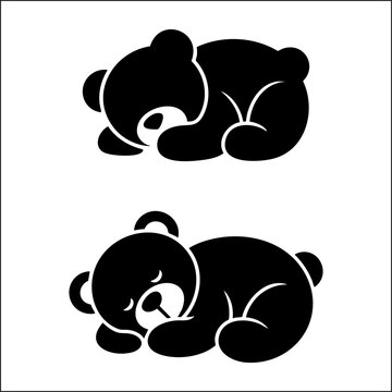 Cute sleeping baby bear silhouette set vector illustration isolated on white
