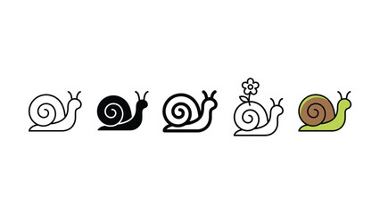 Five different colored snail icon in various styles and colors on a white background © vector artist